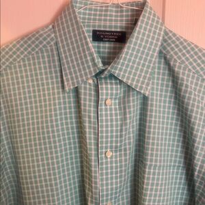 Roundtree & Yorke Light Teal and White Check Dress Shirt